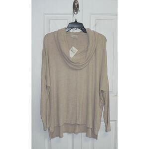 Status by Chenault Women's Center Seam Ribbed Cowl Neck Sweater in Oatmeal M $78